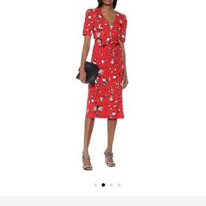 Veronica Beard Red Puff Sleeve Midi Dress